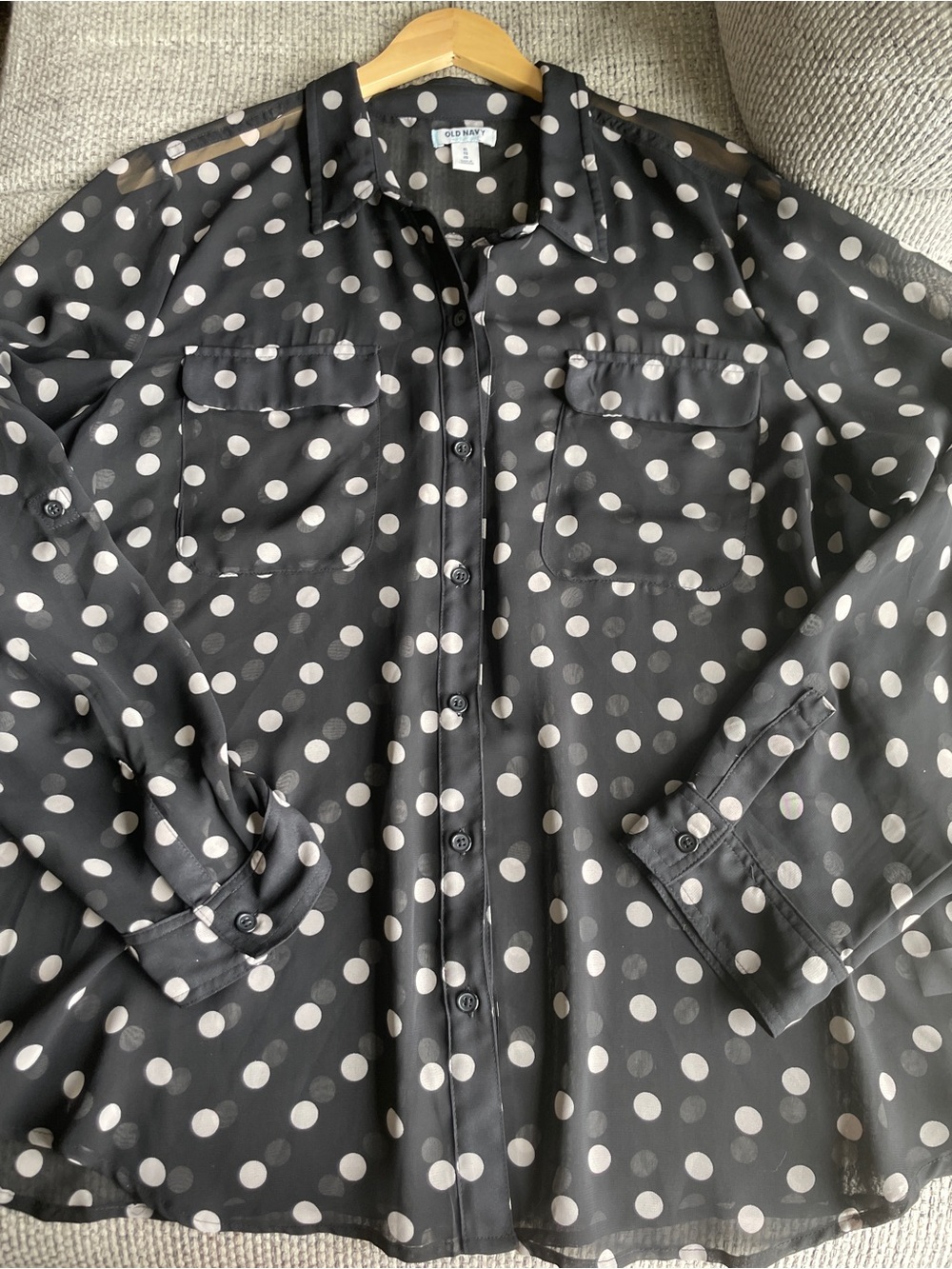 Old Navy Black Sheer Polka Dot Button-Up Blouse Women’s XL - Picture 6 of 11